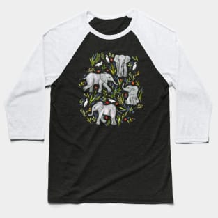 Baby Elephants and Egrets in Watercolor - navy blue Baseball T-Shirt